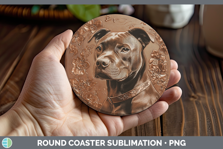 Dogs 03 Copper Relief American Staffordshire Round Coaster S