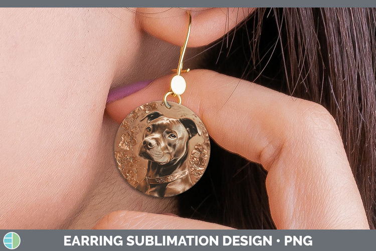 Dogs 03 Copper Relief American Staffordshire Round Earrings