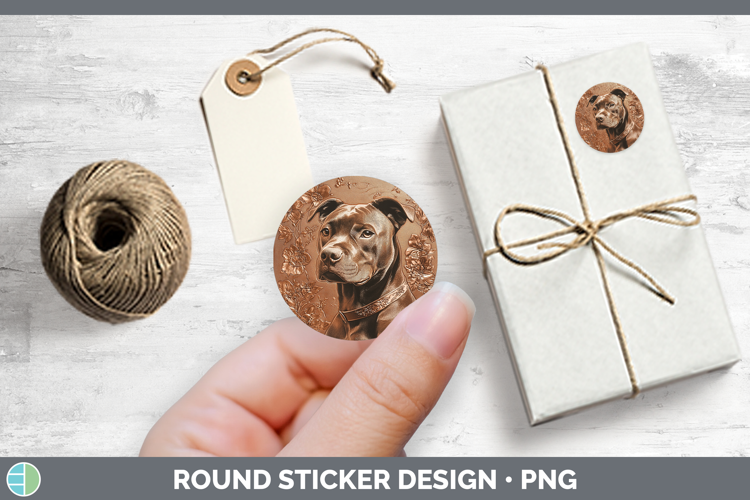 Dogs 03 Copper Relief American Staffordshire Stickers | Roun