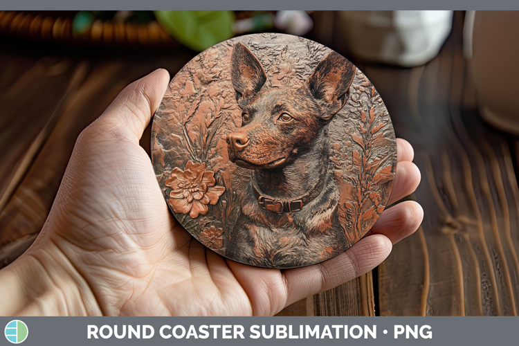 Dogs 03 Copper Relief Australian Cattle Dog Round Coaster Su