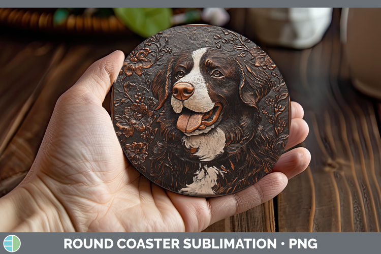 Dogs 03 Copper Relief Bernese Mountain Dog Round Coaster Sub