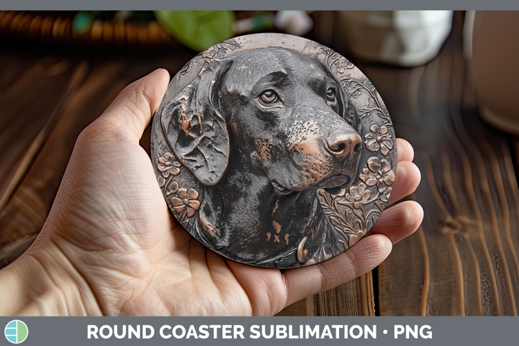 Dogs 03 Copper Relief Bluetick Coonhound Round Coaster Subli