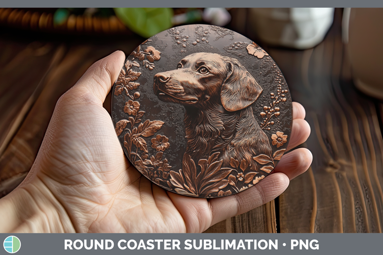 Dogs 03 Copper Relief Brittany Dog Round Coaster Sublimation