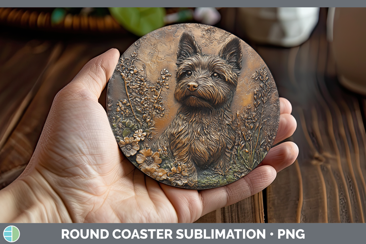 Dogs 03 Copper Relief Cairn Terrier Round Coaster Sublimatio