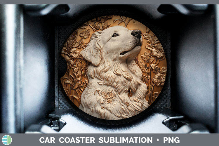Dogs 03 Copper Relief Great Pyrenees Car Coaster Sublimation