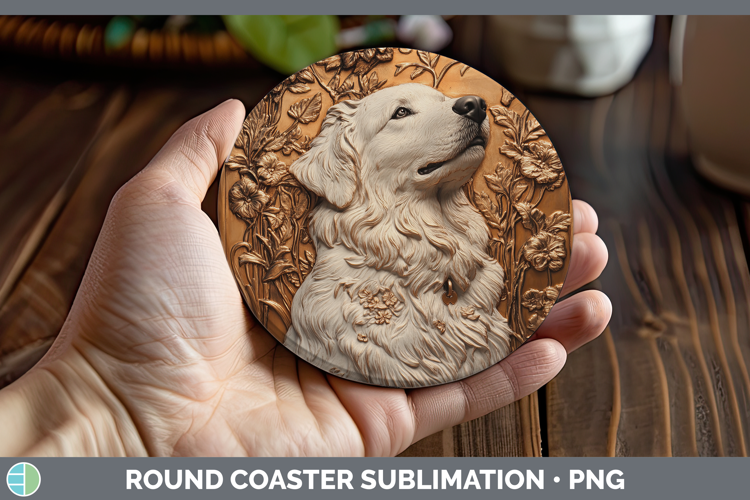 Dogs 03 Copper Relief Great Pyrenees Round Coaster Sublimati
