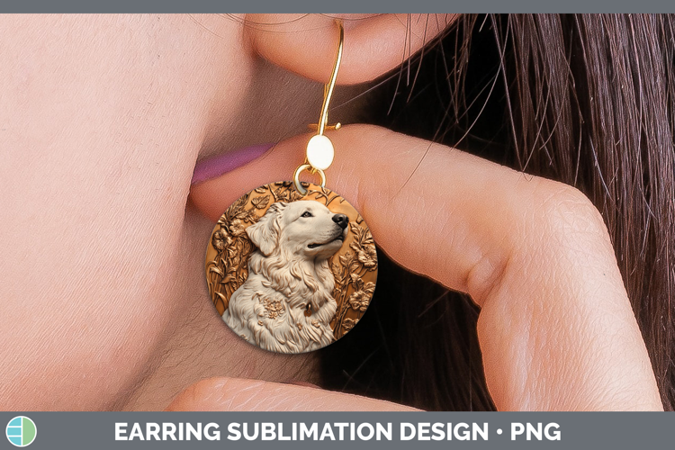 Dogs 03 Copper Relief Great Pyrenees Round Earrings Sublimat
