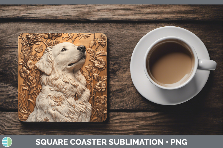 Dogs 03 Copper Relief Great Pyrenees Square Coaster Sublimat