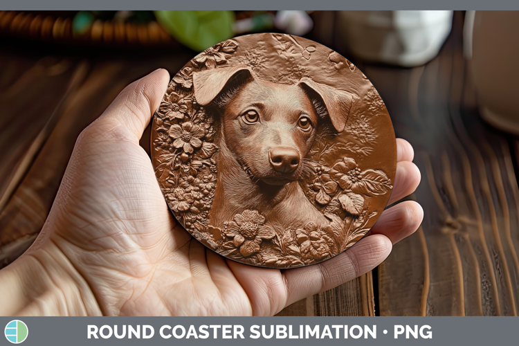 Dogs 03 Copper Relief Jack Russell Terrier Round Coaster Sub