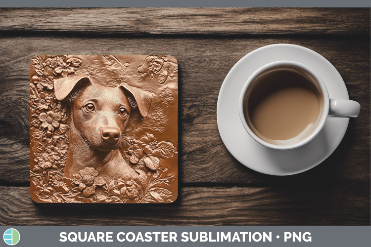 Dogs 03 Copper Relief Jack Russell Terrier Square Coaster Su