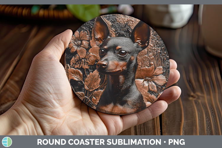 Dogs 03 Copper Relief Miniature Pinscher Round Coaster Subli