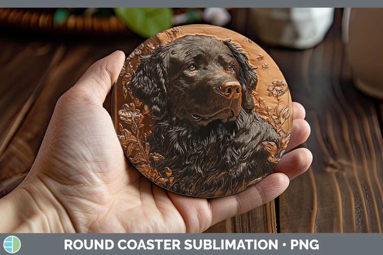 Dogs 03 Copper Relief Newfoundland Round Coaster Sublimation