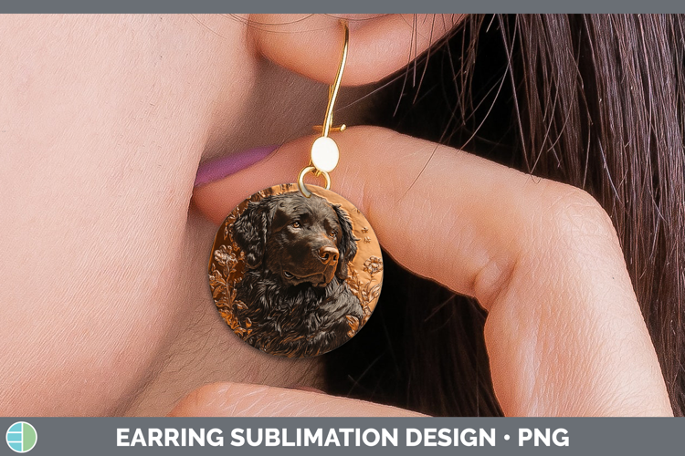 Dogs 03 Copper Relief Newfoundland Round Earrings Sublimatio