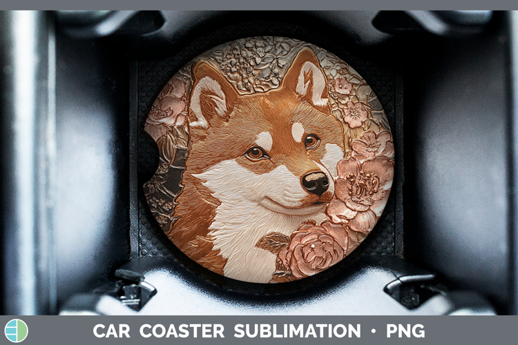 Dogs 03 Copper Relief Shiba Inu Car Coaster Sublimation Des