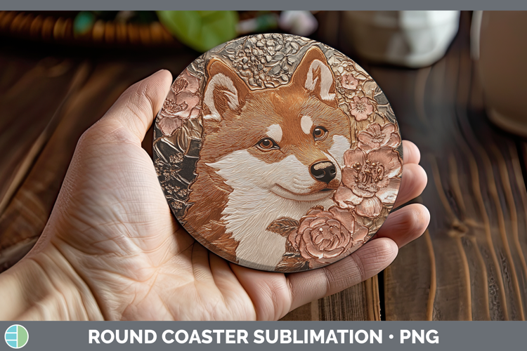 Dogs 03 Copper Relief Shiba Inu Round Coaster Sublimation Co