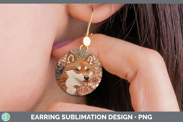 Dogs 03 Copper Relief Shiba Inu Round Earrings Sublimation E