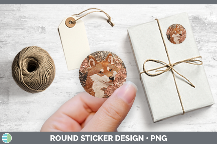 Dogs 03 Copper Relief Shiba Inu Stickers | Round Labels Desi