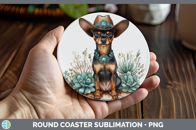 Dogs 03 Country Western Miniature Pinscher Round Coaster Sub