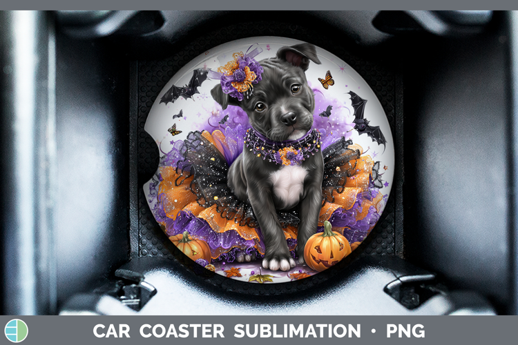 Dogs 03 Halloween American Staffordshire Car Coaster Sublima