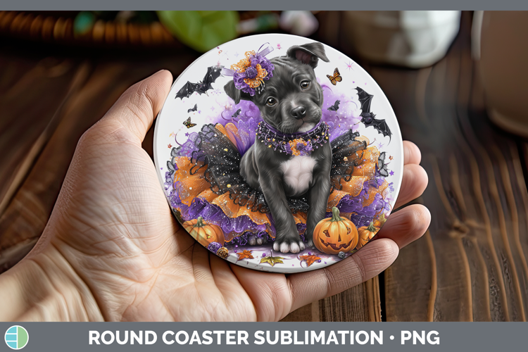 Dogs 03 Halloween American Staffordshire Round Coaster Subli