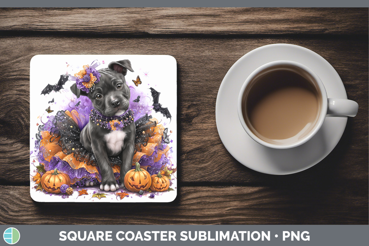 Dogs 03 Halloween American Staffordshire Square Coaster Subl