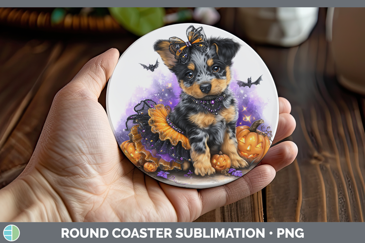 Dogs 03 Halloween Australian Cattle Dog Round Coaster Sublim