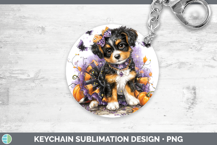 Dogs 03 Halloween Brittany Dog Keychain Sublimation Keyring