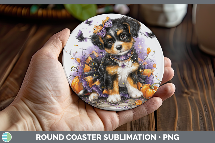 Dogs 03 Halloween Brittany Dog Round Coaster Sublimation Coa