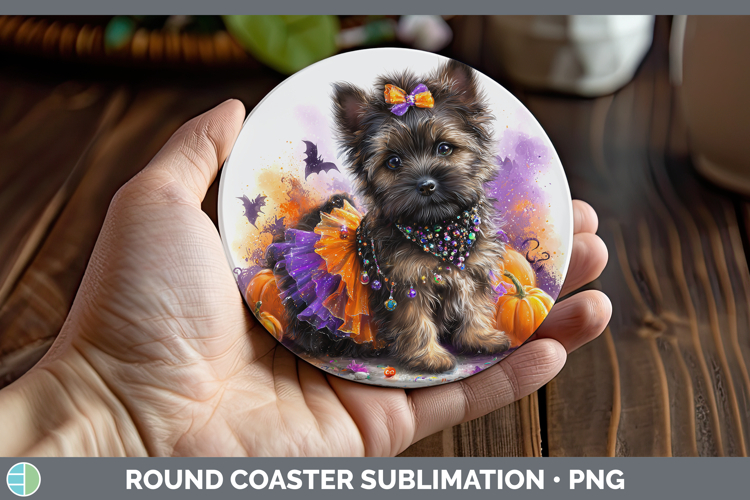 Dogs 03 Halloween Cairn Terrier Round Coaster Sublimation Co
