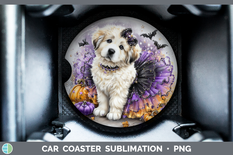 Dogs 03 Halloween Great Pyrenees Car Coaster Sublimation De