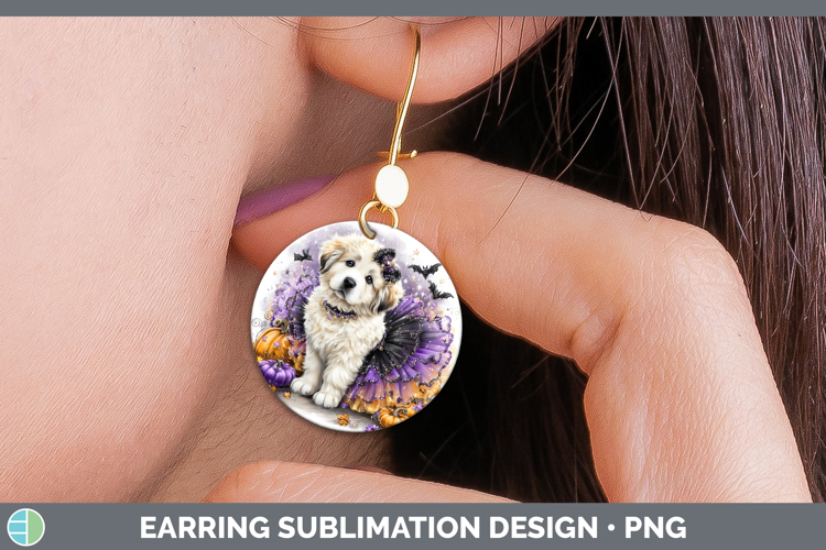 Dogs 03 Halloween Great Pyrenees Round Earrings Sublimation