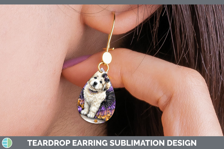 Dogs 03 Halloween Great Pyrenees Teardrop Earrings Sublimati