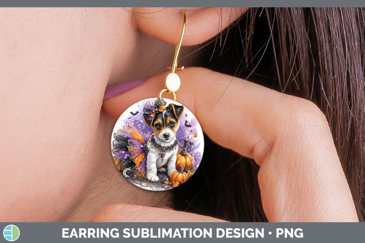 Dogs 03 Halloween Jack Russell Terrier Round Earrings Sublim