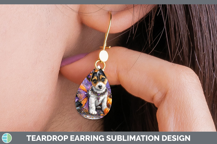 Dogs 03 Halloween Jack Russell Terrier Teardrop Earrings Sub