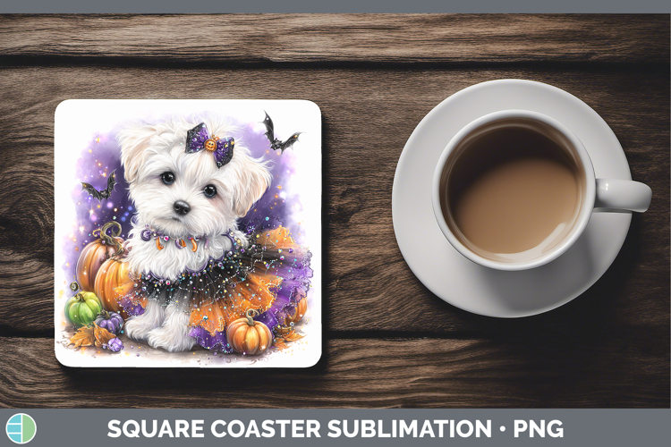 Dogs 03 Halloween Maltese Square Coaster Sublimation Coaster