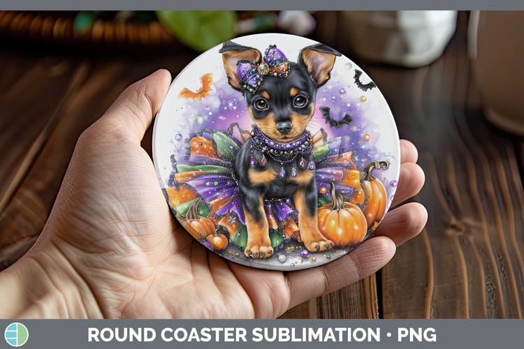 Dogs 03 Halloween Miniature Pinscher Round Coaster Sublimati