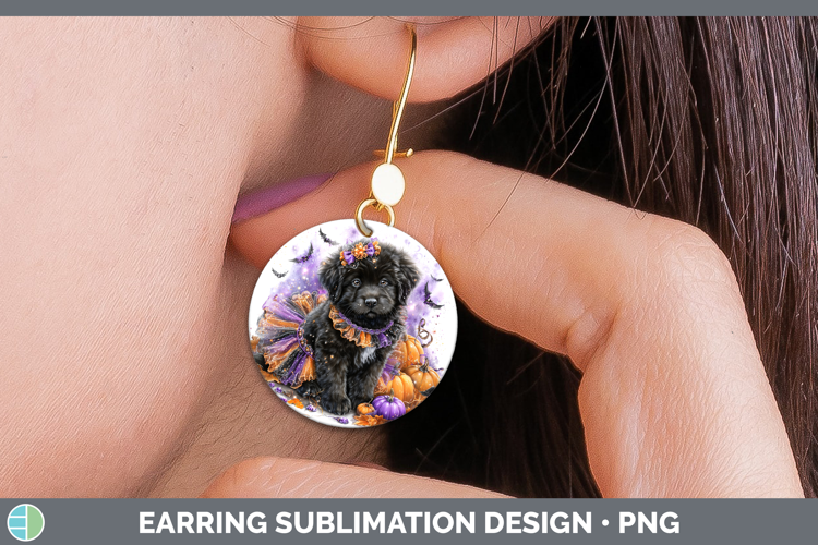 Dogs 03 Halloween Newfoundland Round Earrings Sublimation Ea