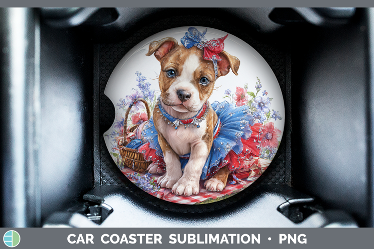 Dogs 03 Patriotic American Staffordshire Car Coaster Sublima