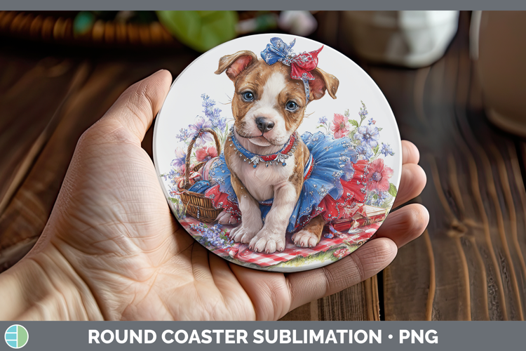 Dogs 03 Patriotic American Staffordshire Round Coaster Subli