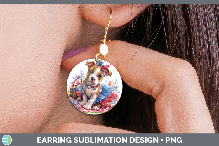 Dogs 03 Patriotic American Staffordshire Round Earrings Subl