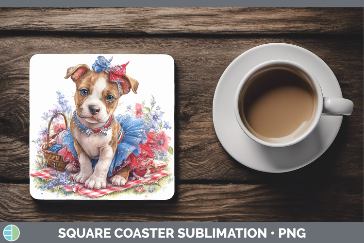 Dogs 03 Patriotic American Staffordshire Square Coaster Subl