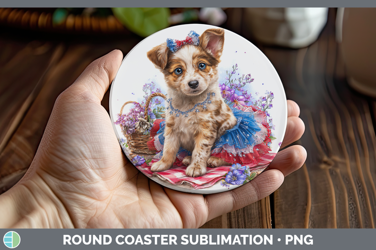 Dogs 03 Patriotic Australian Cattle Dog Round Coaster Sublim