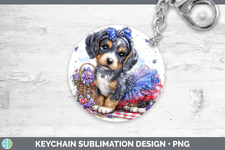 Dogs 03 Patriotic Bluetick Coonhound Keychain Sublimation Ke