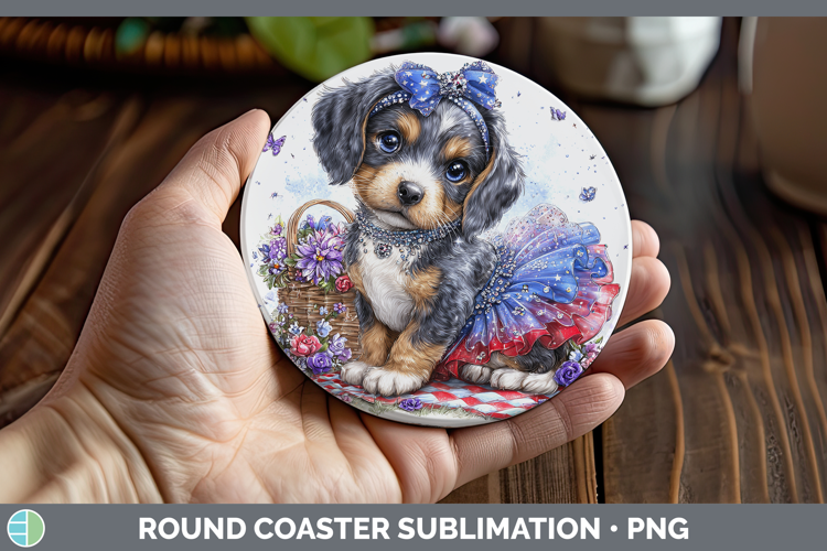 Dogs 03 Patriotic Bluetick Coonhound Round Coaster Sublimati