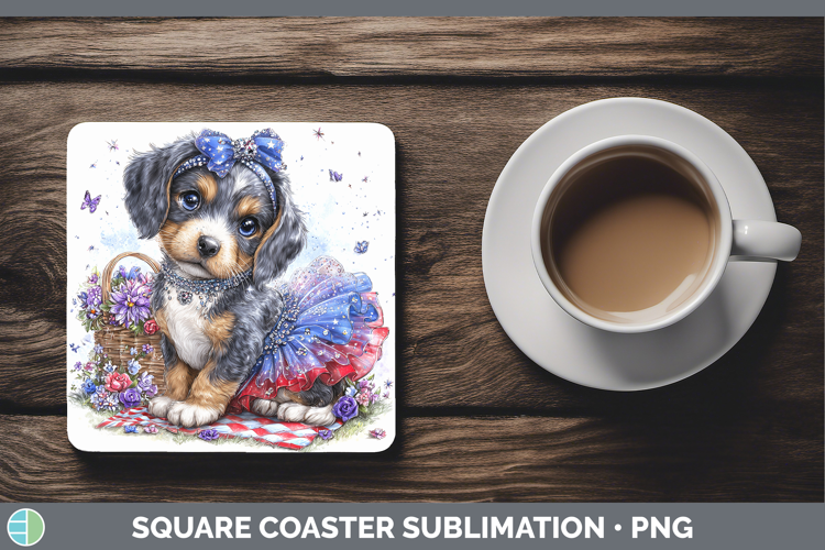 Dogs 03 Patriotic Bluetick Coonhound Square Coaster Sublimat