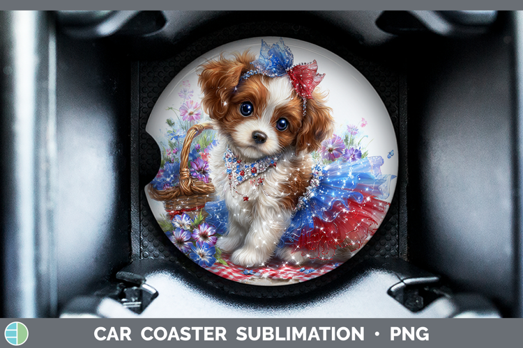 Dogs 03 Patriotic Brittany Dog Car Coaster Sublimation Desi