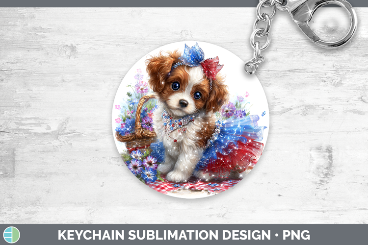 Dogs 03 Patriotic Brittany Dog Keychain Sublimation Keyring