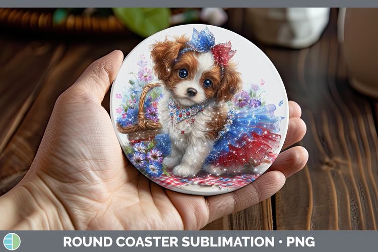 Dogs 03 Patriotic Brittany Dog Round Coaster Sublimation Coa