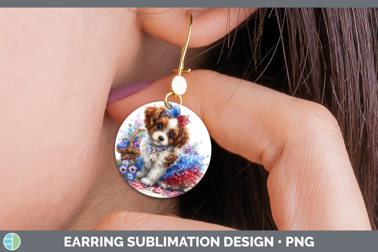 Dogs 03 Patriotic Brittany Dog Round Earrings Sublimation Ea