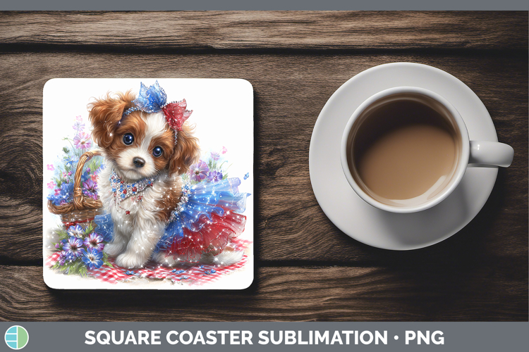 Dogs 03 Patriotic Brittany Dog Square Coaster Sublimation Co